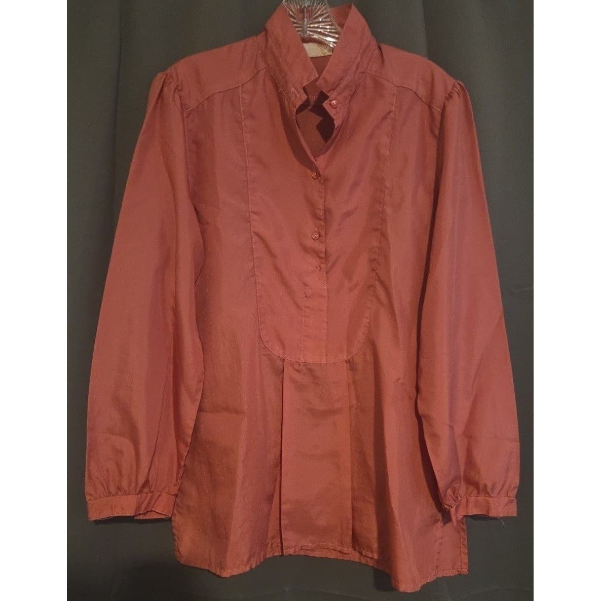 Herb Roberts California Vintage Bib Front Blouse Rust High Neck Long Sleeve Top - Thumbnail 3