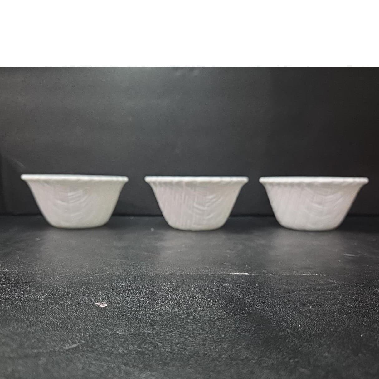 Indiana Glass Small White Fruit Bowls, Set of 3, Vintage Weavetex Basket Pattern - Thumbnail 2