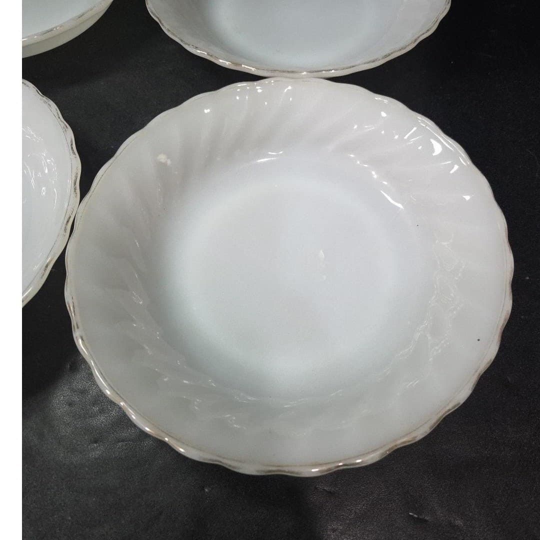 Anchor Hocking Fire King Swirl Bowls, Set of 4, Milk Glass, Vintage Kitchenware - Thumbnail 3