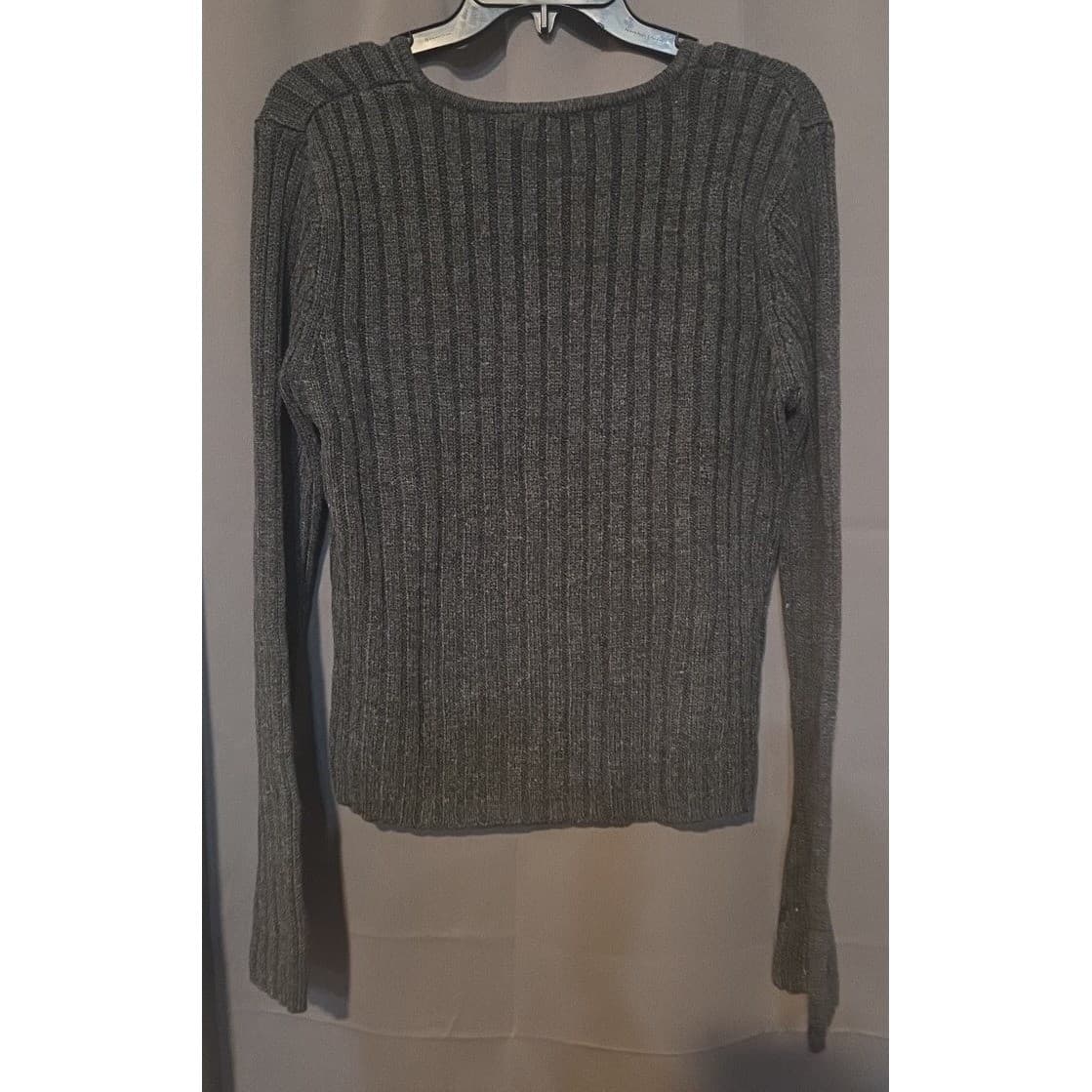 Derek Heart Charcoal Gray Ribbed V-Neck Knit Sweater, Woman's Large, Long Sleeve - Thumbnail 4