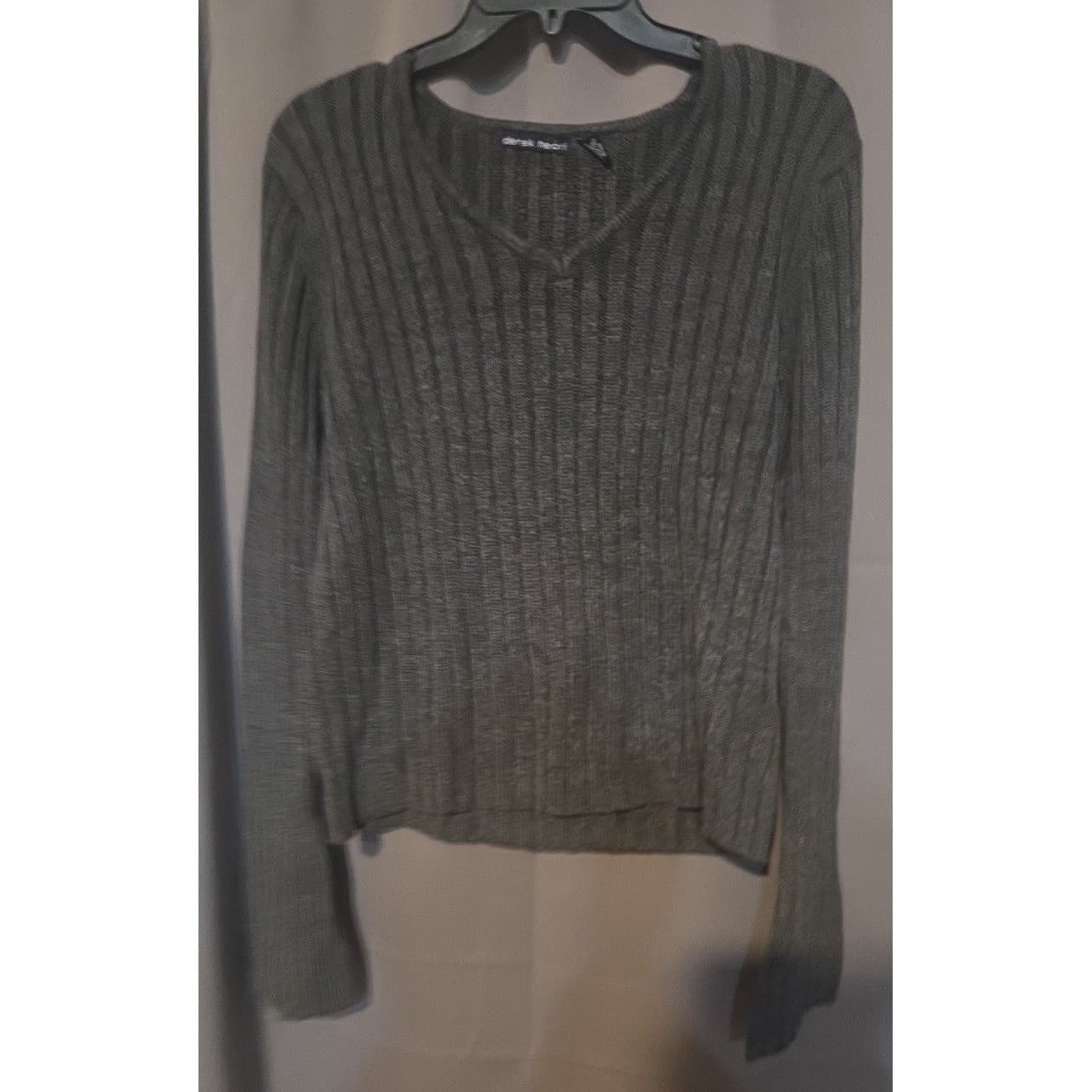 Derek Heart Charcoal Gray Ribbed V-Neck Knit Sweater, Woman's Large, Long Sleeve - Thumbnail 3