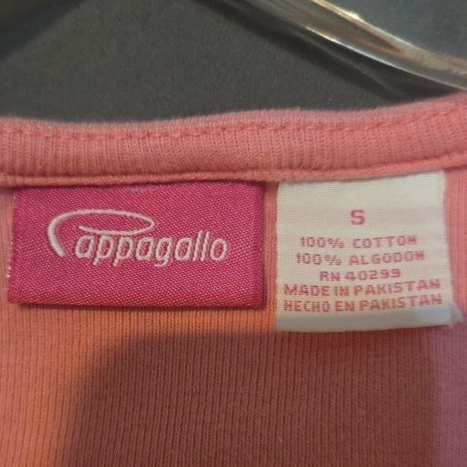 Pappagallo Pink Lace Trim V-Neck, Women's Small T-Shirt, Short Sleeve Cotton - Thumbnail 5