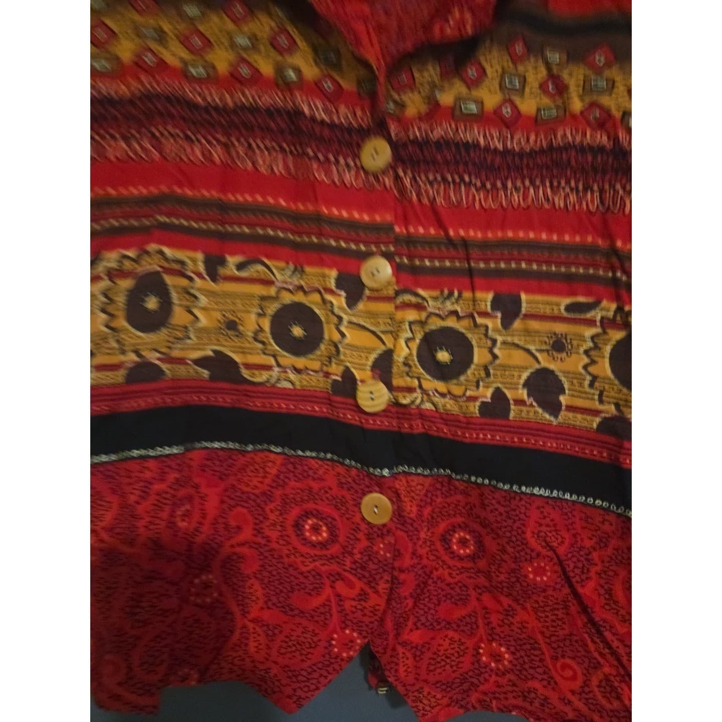 Karibo Red Multi Pattern Rayon Short Sleeve Button Up Shirt, Women's XL, 1M179C - Thumbnail 8