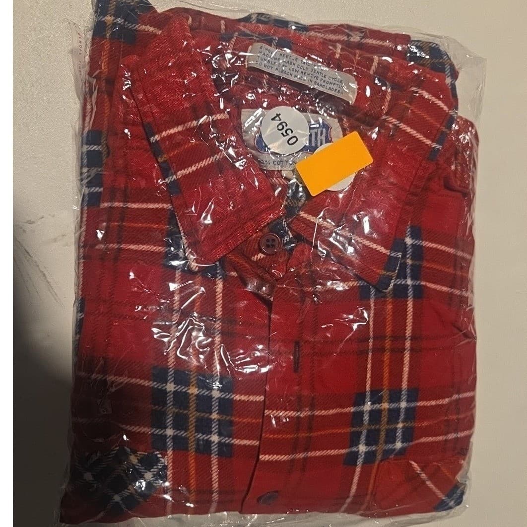 Big Smith Red Plaid Flannel Shirt, Men's XL Long Sleeve 100% Cotton Button Up - Thumbnail 9