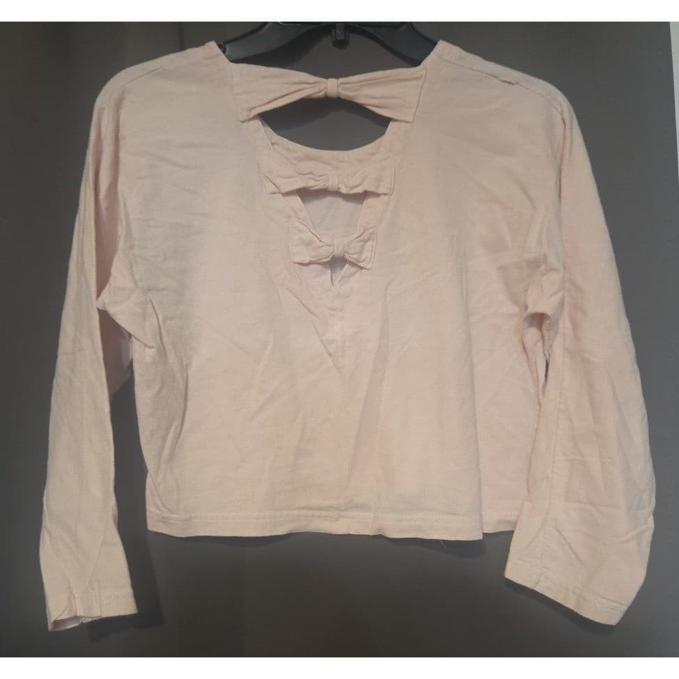 Stefano World Wide Pink Bow Back Cropped Long Sleeve Top, Women's Medium, Cotton - Thumbnail 4
