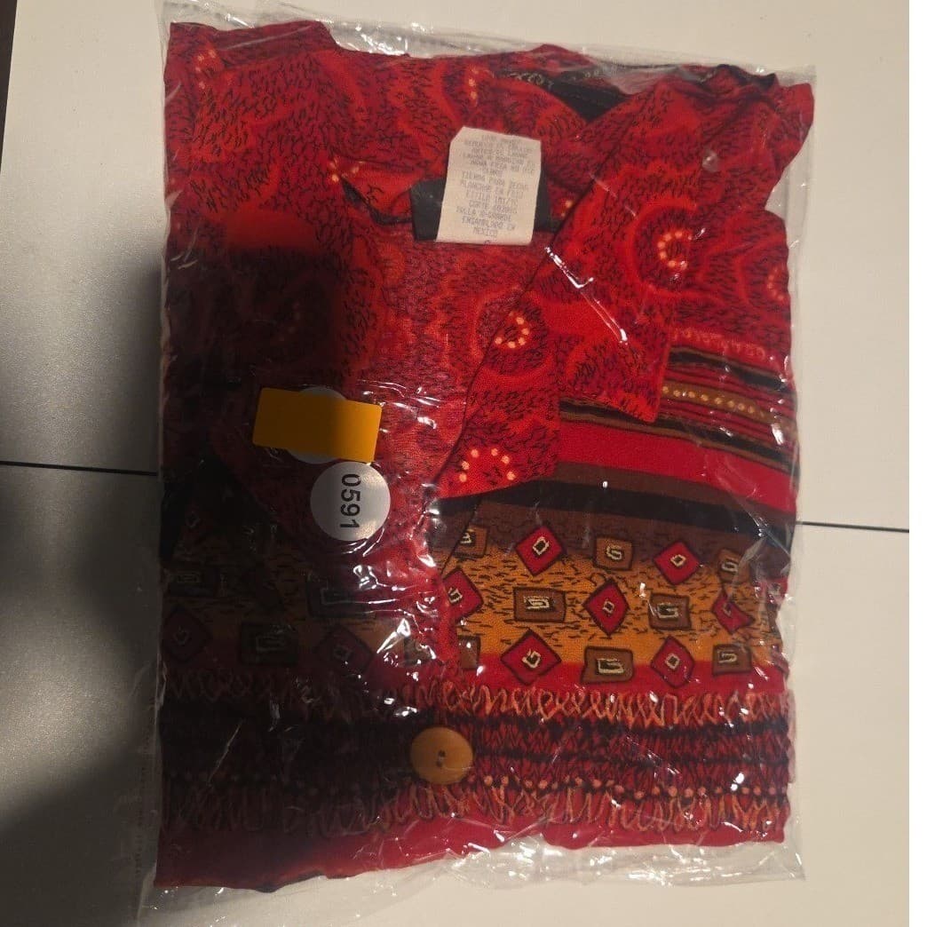 Karibo Red Multi Pattern Rayon Short Sleeve Button Up Shirt, Women's XL, 1M179C - Thumbnail 10