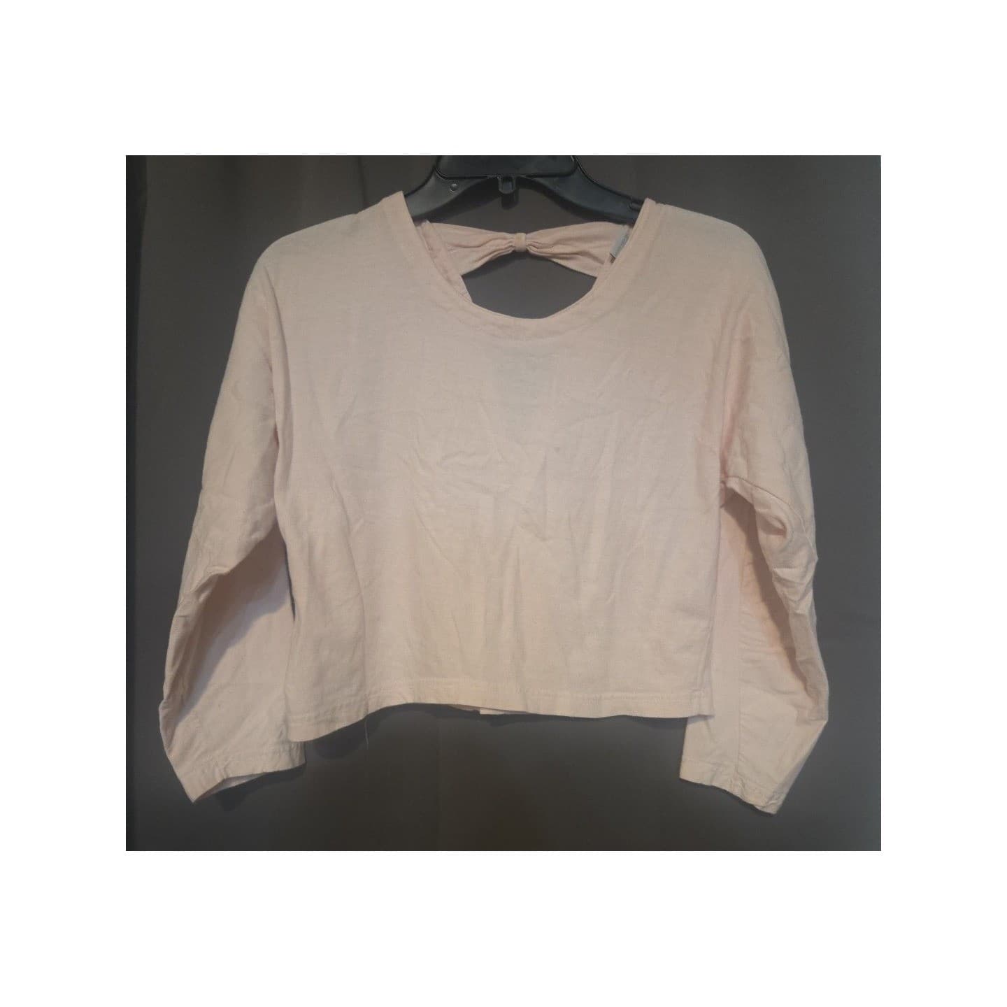 Stefano World Wide Pink Bow Back Cropped Long Sleeve Top, Women's Medium, Cotton - Thumbnail 3