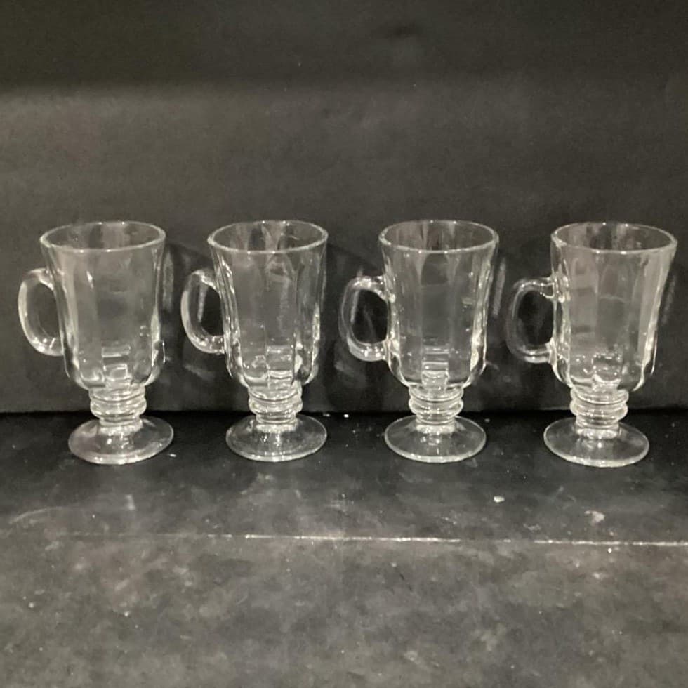 Libbey Pedestal Irish Coffee Mugs, Set of 4, Vintage Optic Design, Drinkware - Thumbnail 2