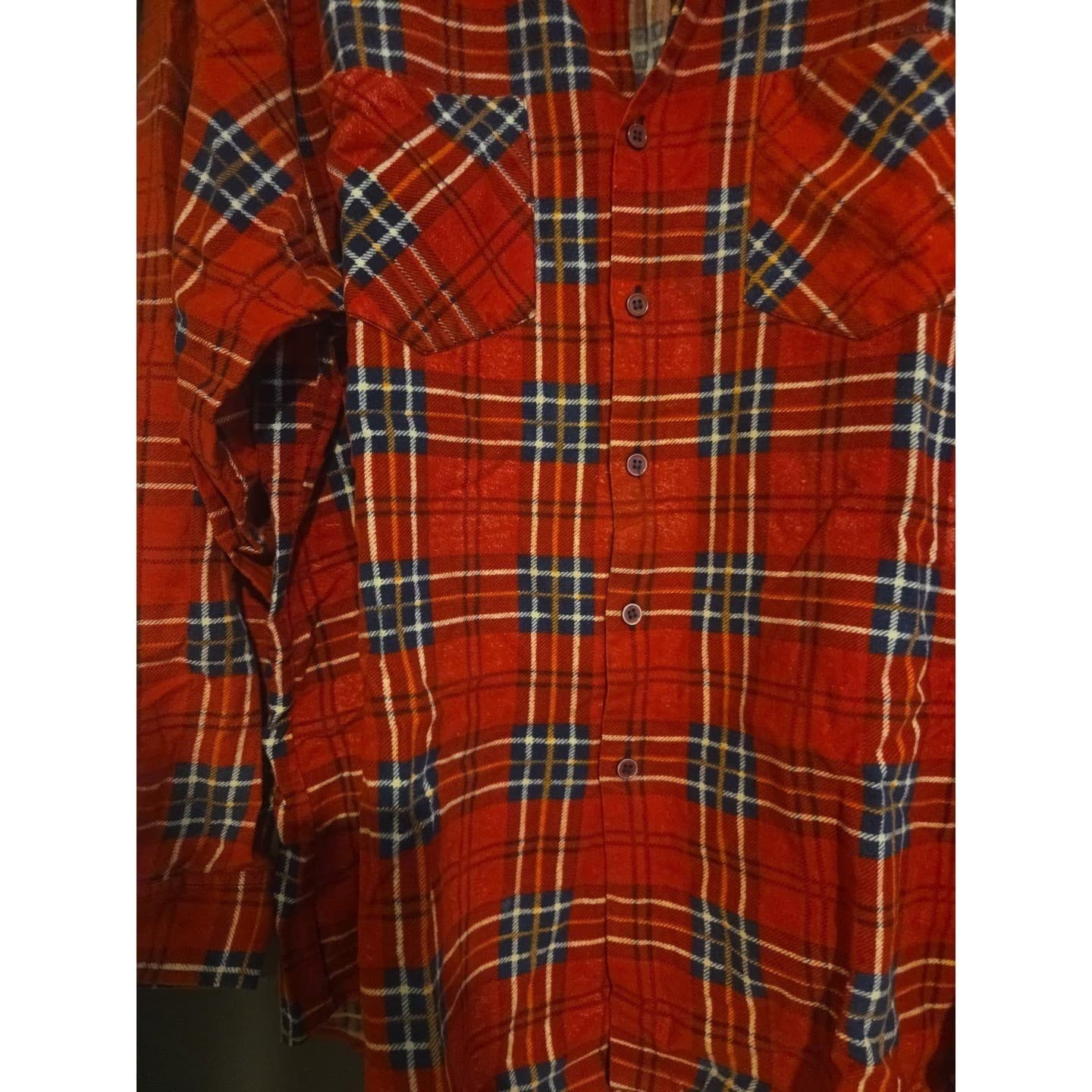 Big Smith Red Plaid Flannel Shirt, Men's XL Long Sleeve 100% Cotton Button Up - Thumbnail 7