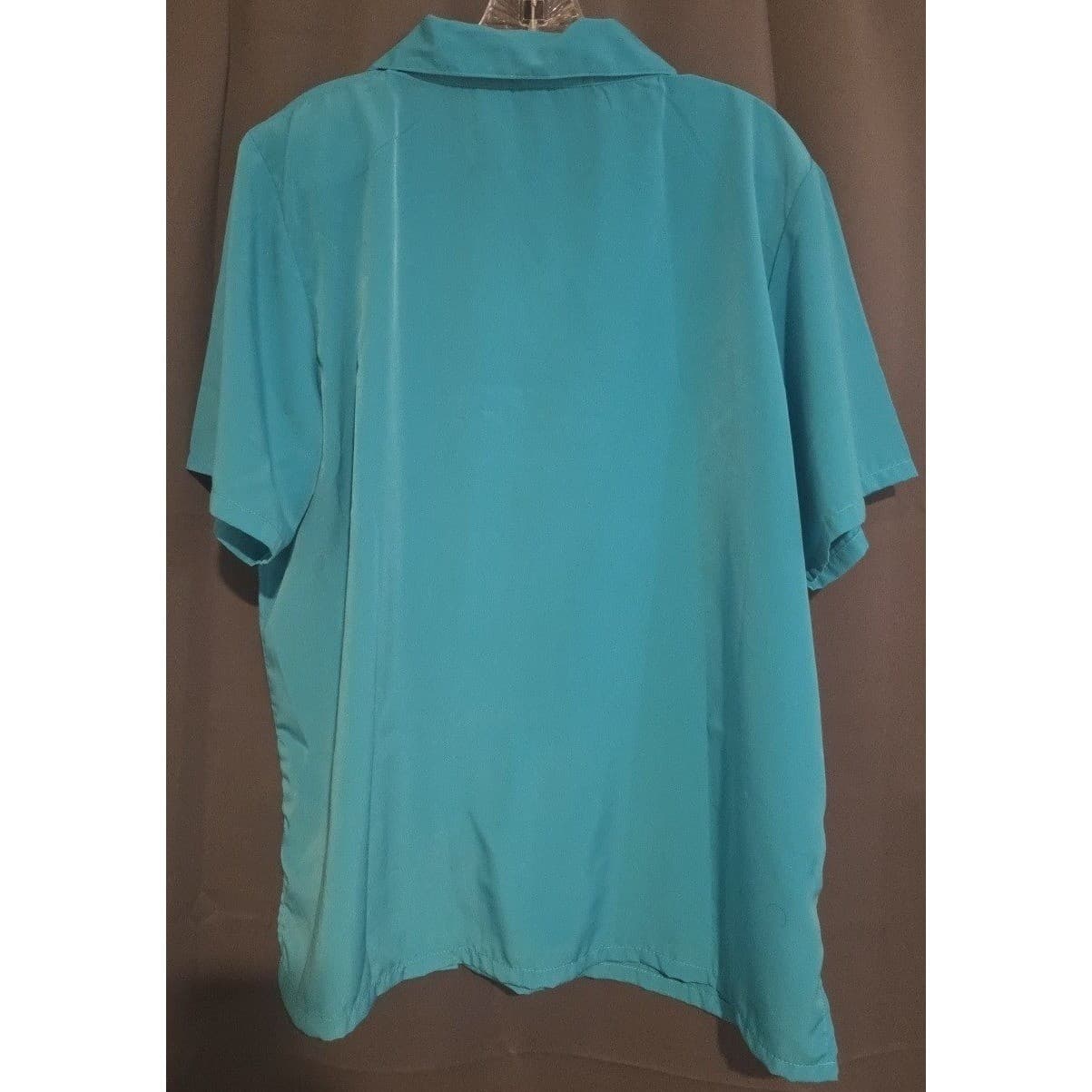 Keneth Too! Turquoise Teal Floral Embroidered Short Sleeve Blouse, Women's Large - Thumbnail 4
