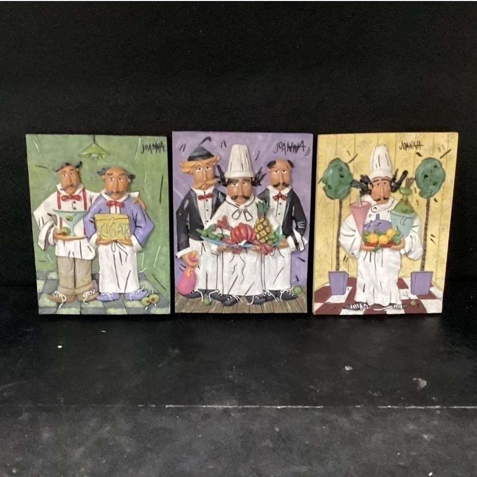 Italian Kitchen Wall Plaques by Joanna, Set of 3, Vintage Inspired Chefs/ Waiter - Thumbnail 2