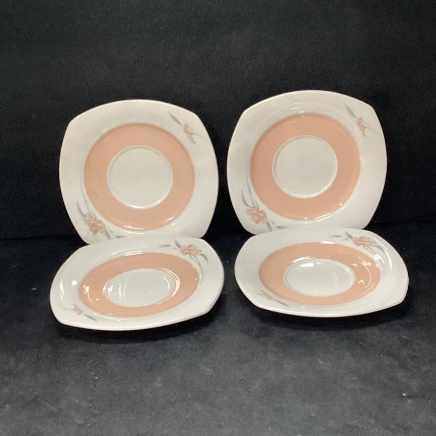 Nikko Japan Quadrille Peachglow Teacup Saucers, Set of 4, Vintage Tableware - Thumbnail 2