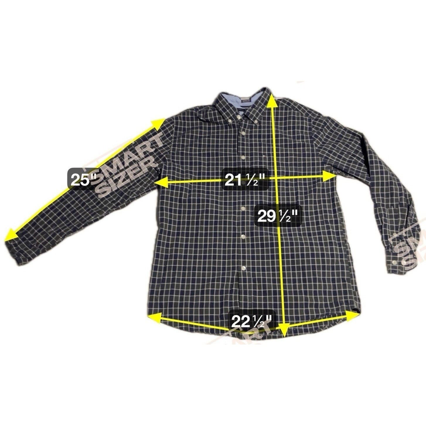 Tommy Hilfiger Classic Fit Navy Blue Green Plaid Button Down, Men's Large Shirt - Thumbnail 2