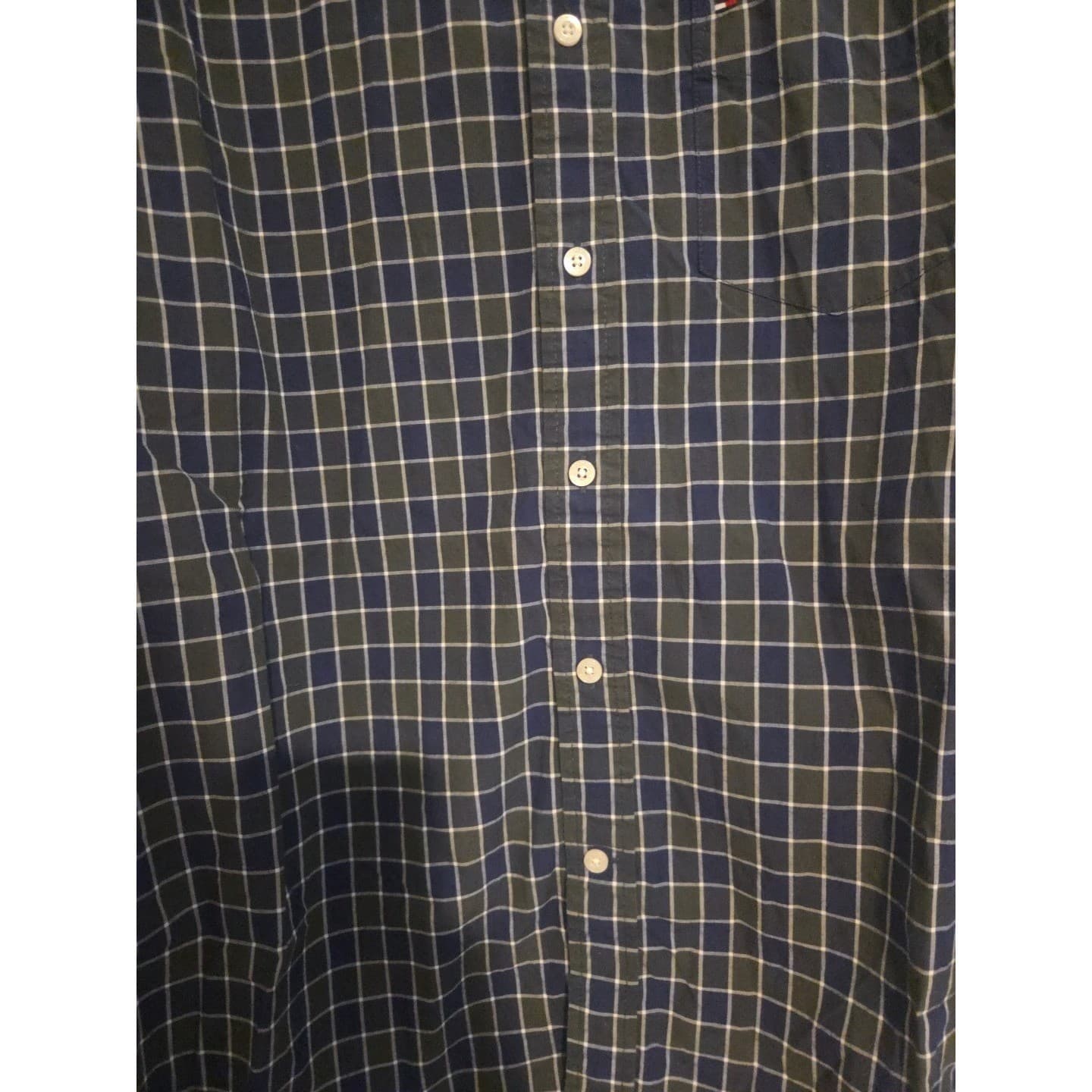 Tommy Hilfiger Classic Fit Navy Blue Green Plaid Button Down, Men's Large Shirt - Thumbnail 6