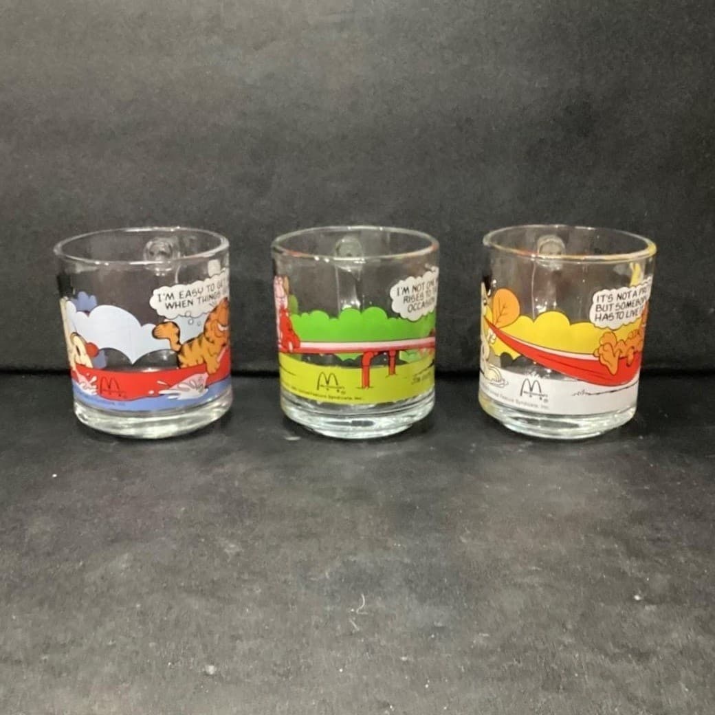 McDonalds Garfield Odie Glass Mugs, Set Of 3, Vintage Cartoon Strip Design - Thumbnail 3