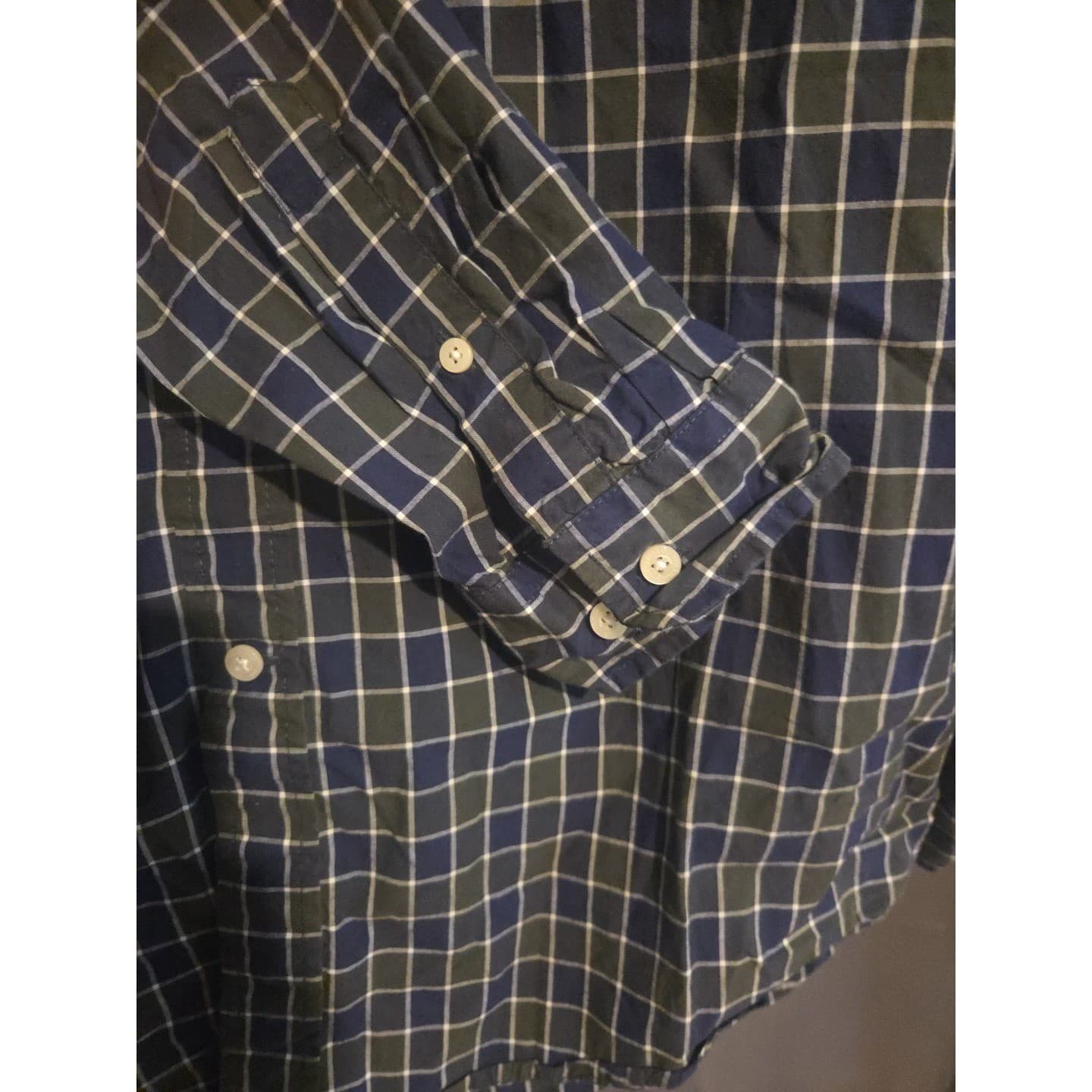 Tommy Hilfiger Classic Fit Navy Blue Green Plaid Button Down, Men's Large Shirt - Thumbnail 7