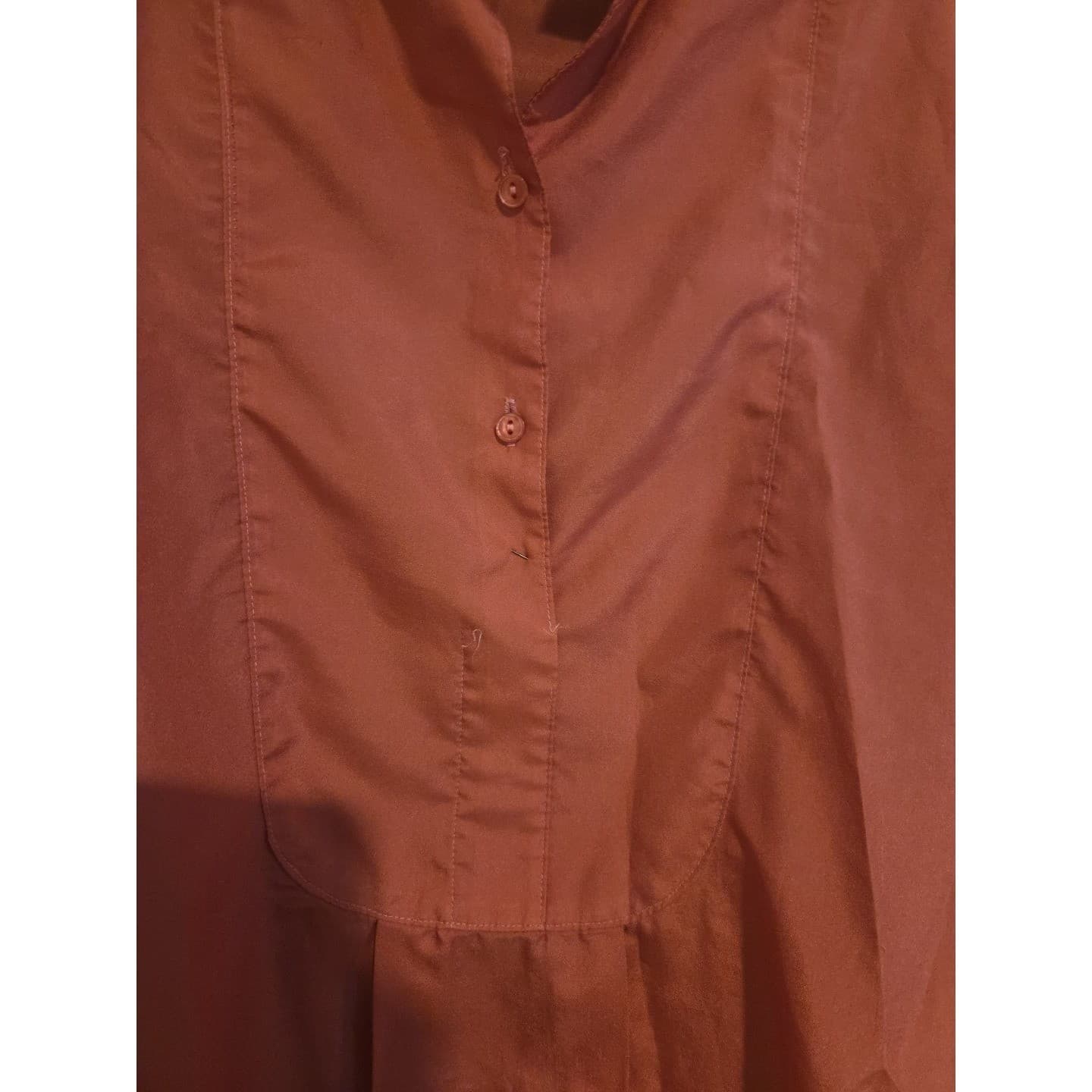 Herb Roberts California Vintage Bib Front Blouse Rust High Neck Long Sleeve Top - Thumbnail 6