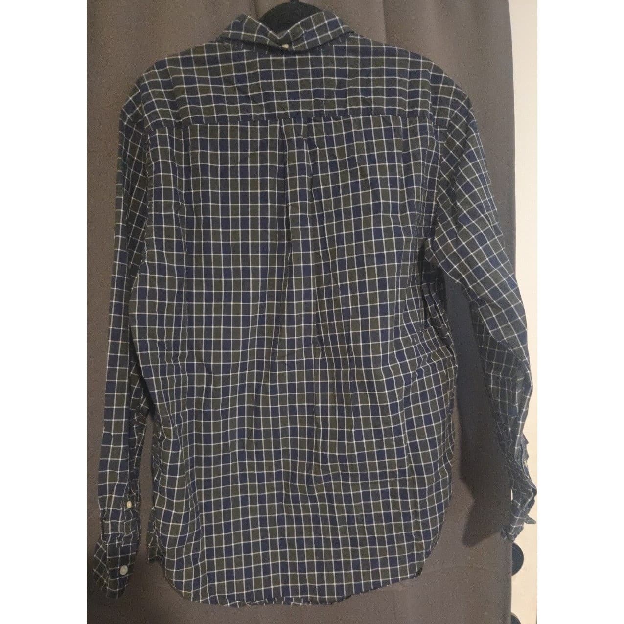 Tommy Hilfiger Classic Fit Navy Blue Green Plaid Button Down, Men's Large Shirt - Thumbnail 4