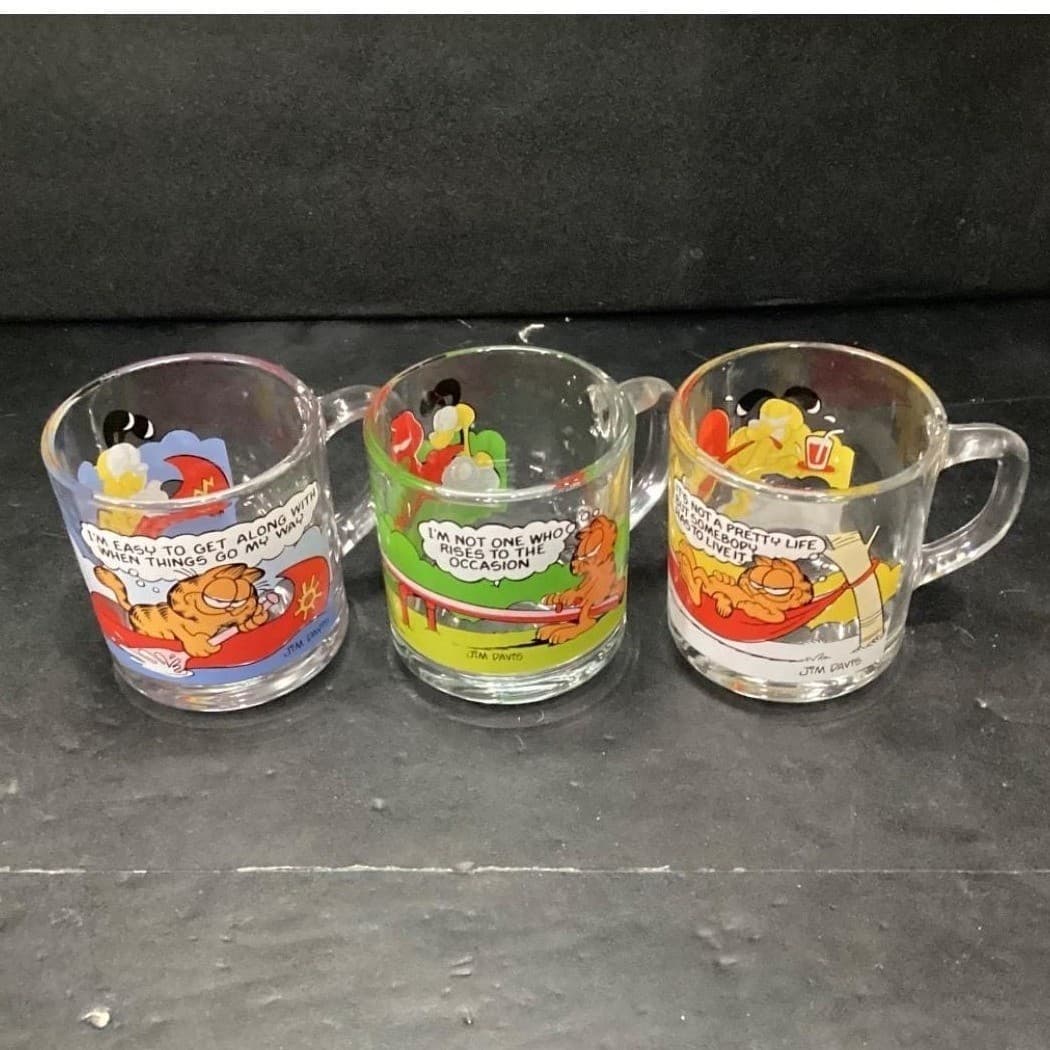 McDonalds Garfield Odie Glass Mugs, Set Of 3, Vintage Cartoon Strip Design - Thumbnail 6