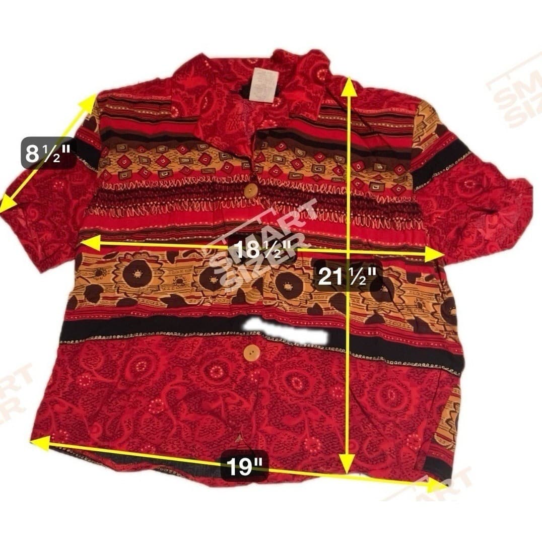 Karibo Red Multi Pattern Rayon Short Sleeve Button Up Shirt, Women's XL, 1M179C - Thumbnail 2
