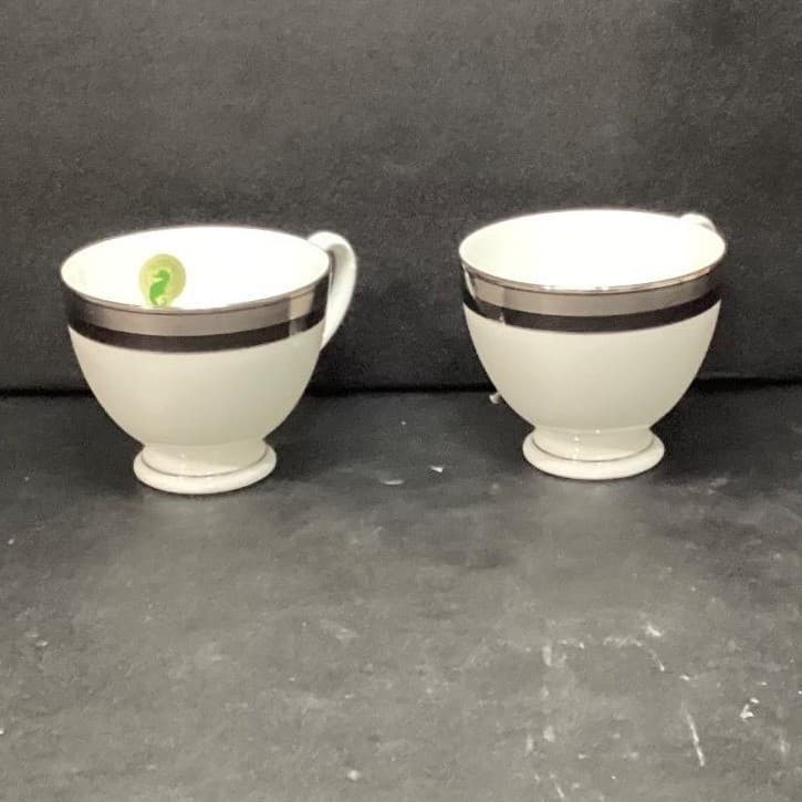 Waterford Fine China Colleen Patterned Teacups, Set of 2, Silver & White Cups - Thumbnail 3