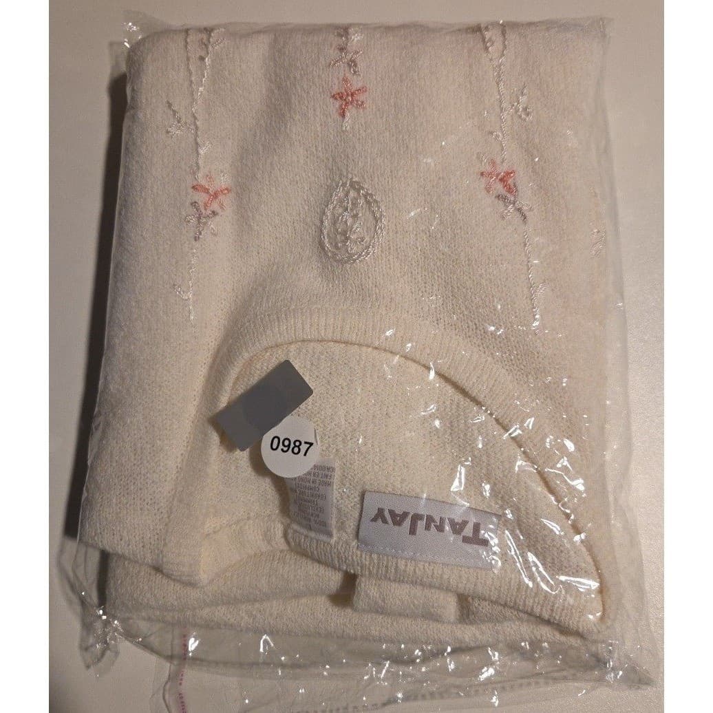 TanJay Cream Embroidered Short Sleeve Knit Sweater, Women's Large N481 92703 - Thumbnail 7