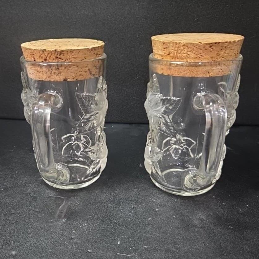 Embossed Floral Glass Pitchers, Set of 2, Vintage Inspired Snub Nose Spout - Thumbnail 5