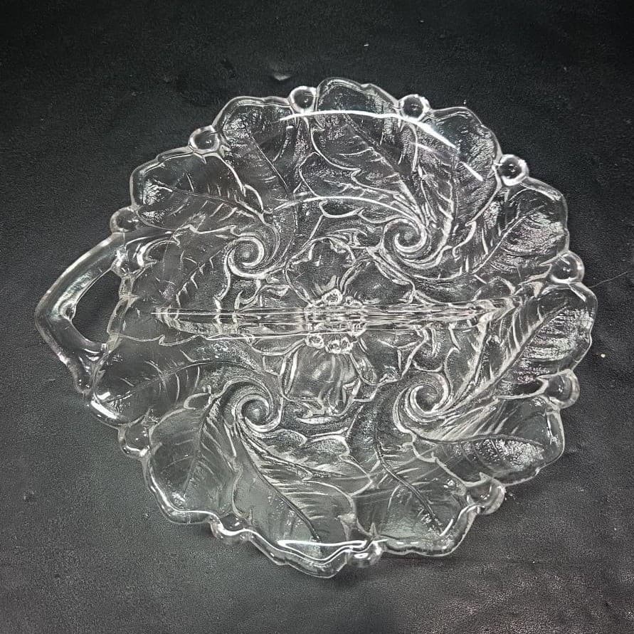 Indiana Glass Wild Rose Embossed Divided Bowl, Vintage Serving Tray, Kitchenware - Thumbnail 2
