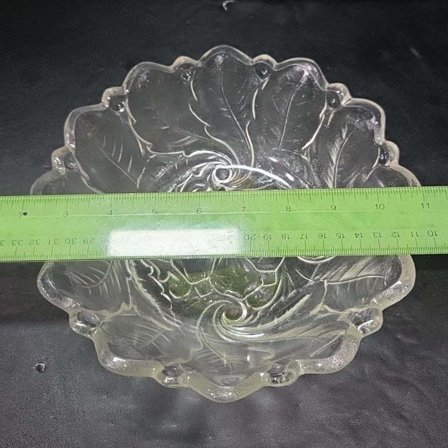 Indiana Glass Lead Crystal Serving Bowl, Vintage Wild Rose Design, Centerpiece - Thumbnail 5