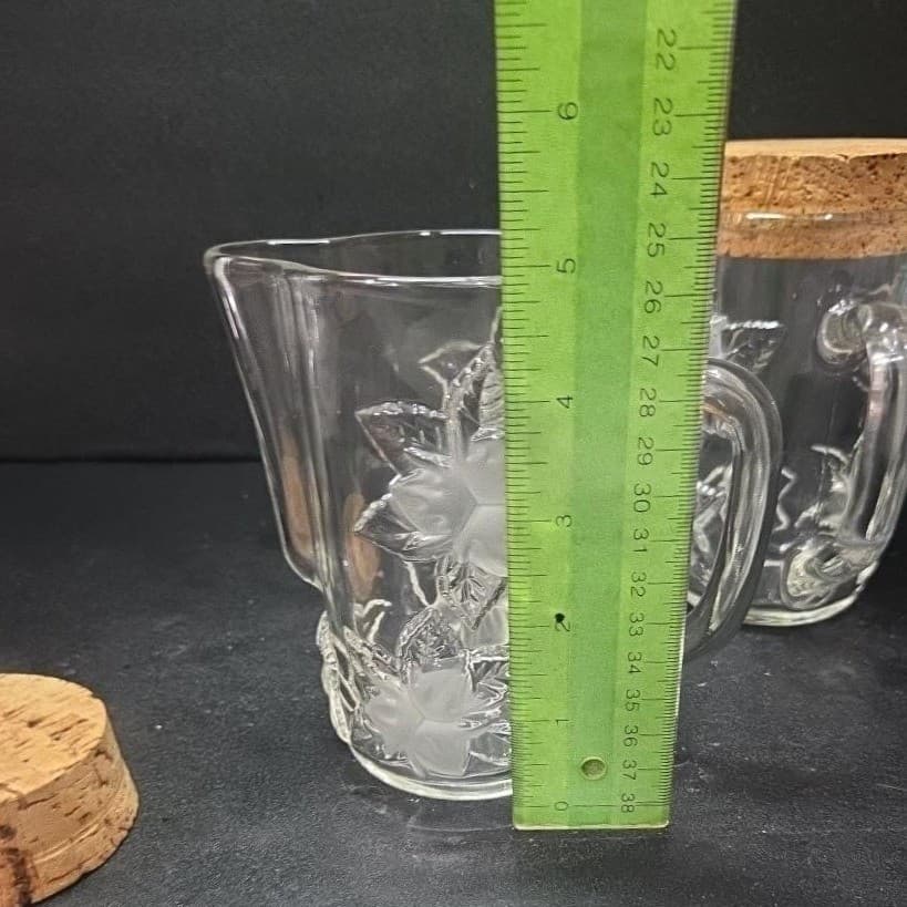 Embossed Floral Glass Pitchers, Set of 2, Vintage Inspired Snub Nose Spout - Thumbnail 10