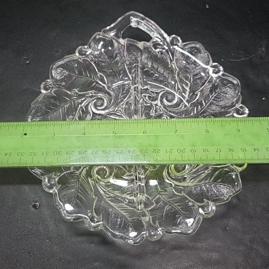 Indiana Glass Wild Rose Embossed Divided Bowl, Vintage Serving Tray, Kitchenware - Thumbnail 4
