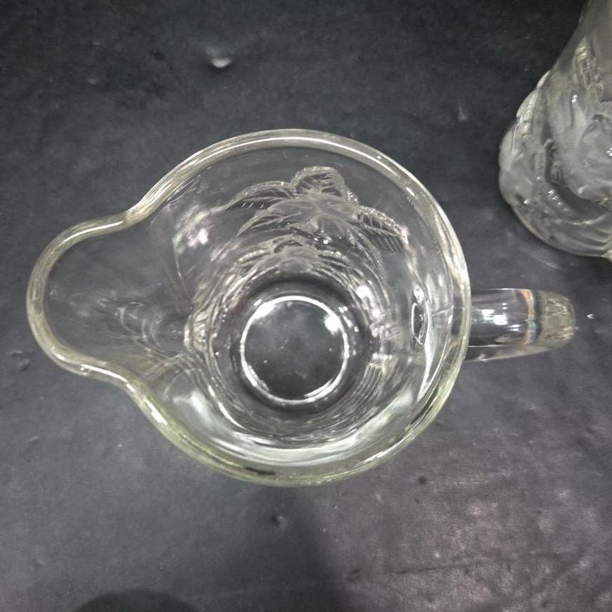 Embossed Floral Glass Pitchers, Set of 2, Vintage Inspired Snub Nose Spout - Thumbnail 7