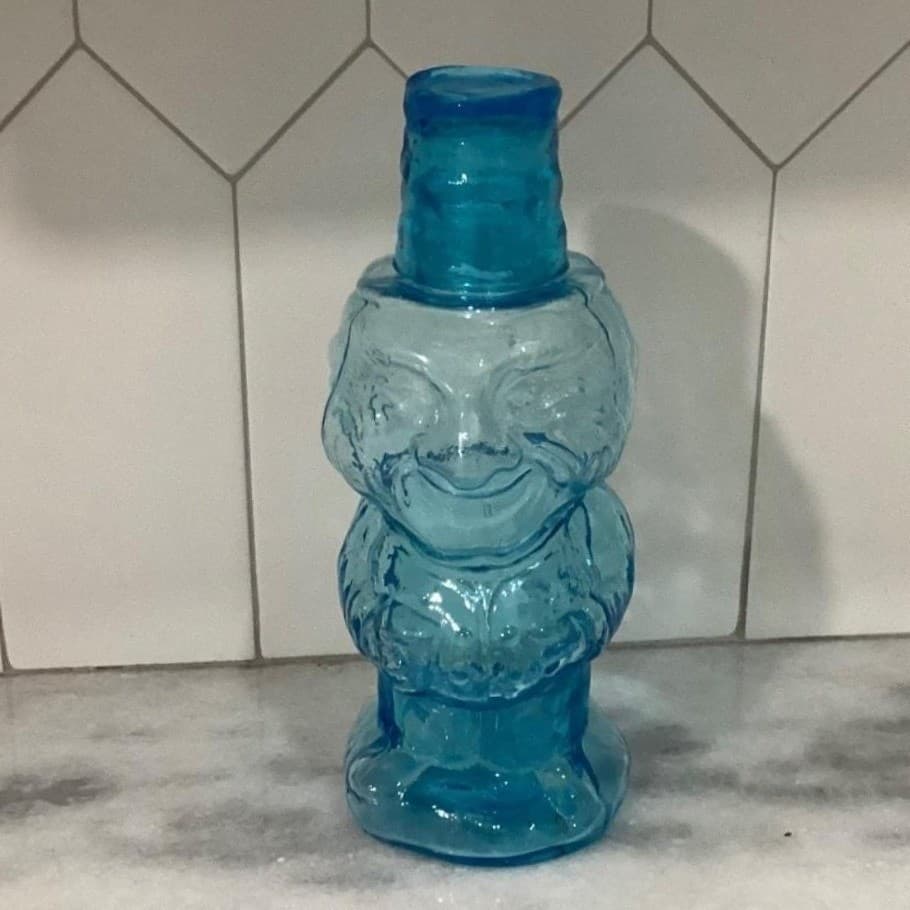 Indiana Glass Blue Jolly Mountaineer Decanter Vintage Hillbilly Moonshine Bottle - Thumbnail 6
