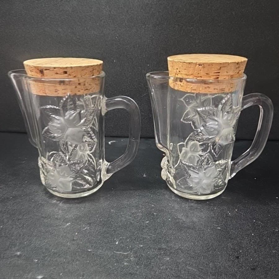 Embossed Floral Glass Pitchers, Set of 2, Vintage Inspired Snub Nose Spout - Thumbnail 4