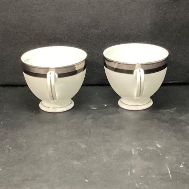 Waterford Fine China Colleen Patterned Teacups, Set of 2, Silver & White Cups - Thumbnail 6