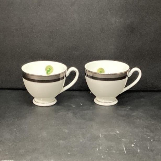 Waterford Fine China Colleen Patterned Teacups, Set of 2, Silver & White Cups - Thumbnail 2