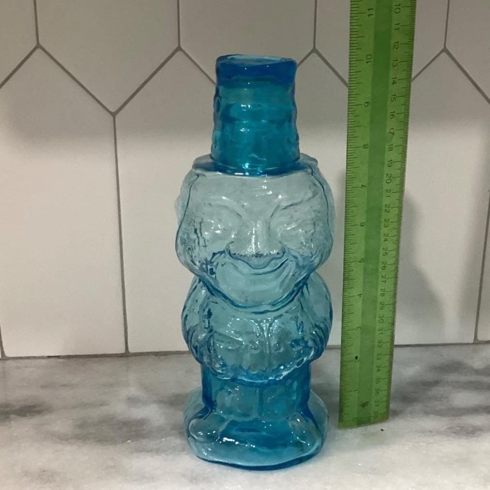 Indiana Glass Blue Jolly Mountaineer Decanter Vintage Hillbilly Moonshine Bottle - Thumbnail 10