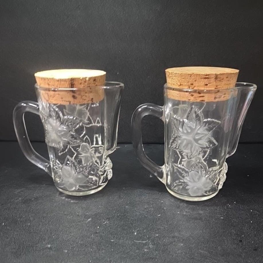 Embossed Floral Glass Pitchers, Set of 2, Vintage Inspired Snub Nose Spout - Thumbnail 2