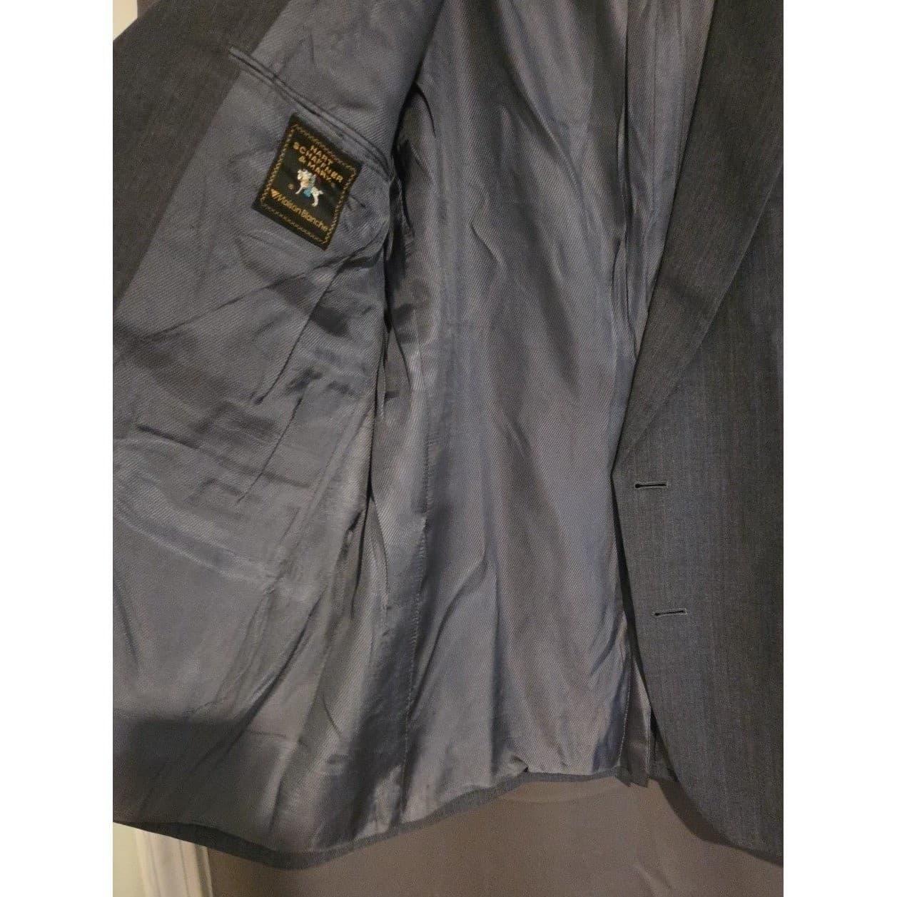 Hart Schaffner Marx Maison Blanche Grey Pinstripe Viracle Wool Blend Blazer Mens - Thumbnail 8