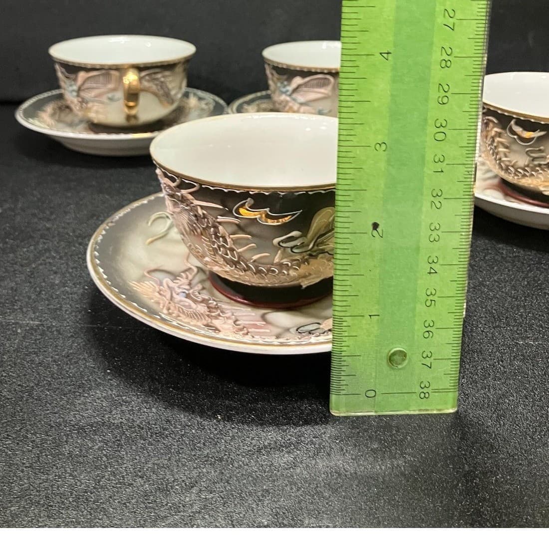Moriage Dragonware Teacup & Saucers, Set of 4 Vintage Hand Painted Dragon Design - Thumbnail 9