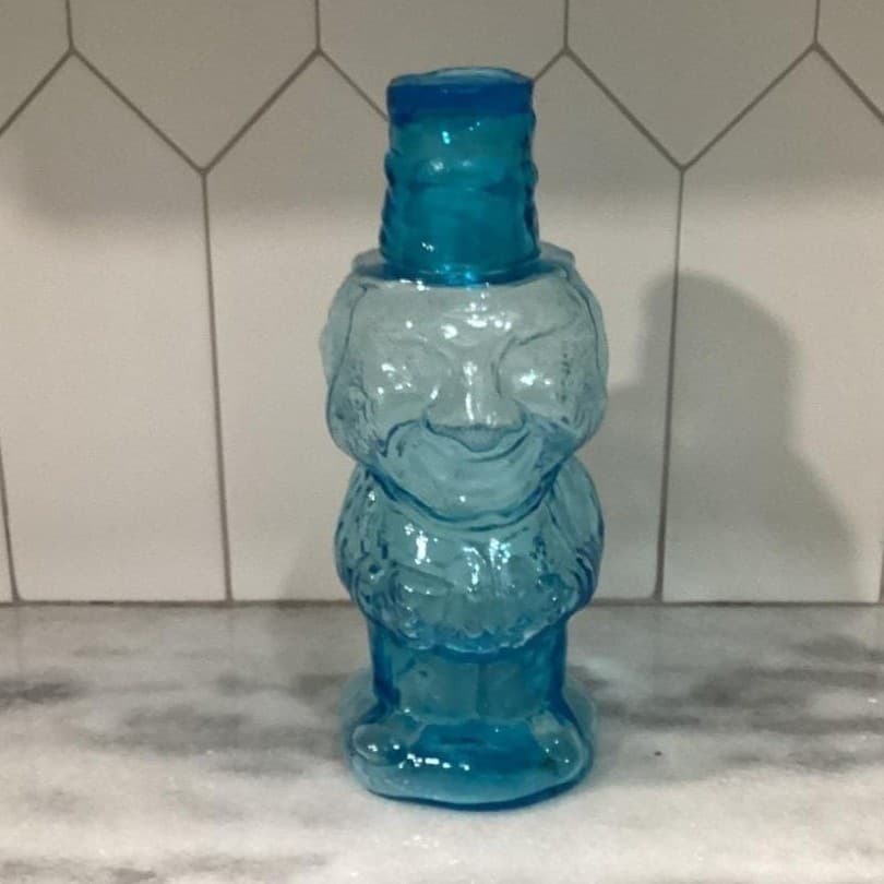 Indiana Glass Blue Jolly Mountaineer Decanter Vintage Hillbilly Moonshine Bottle - Thumbnail 2