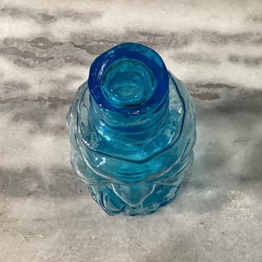 Indiana Glass Blue Jolly Mountaineer Decanter Vintage Hillbilly Moonshine Bottle - Thumbnail 3