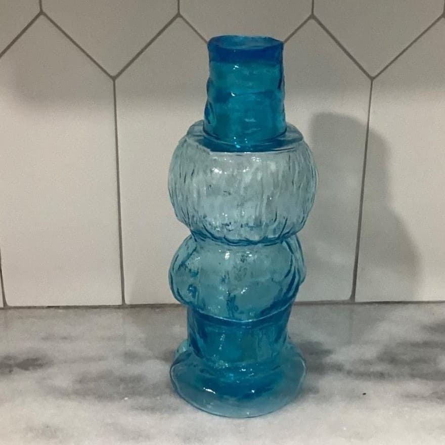Indiana Glass Blue Jolly Mountaineer Decanter Vintage Hillbilly Moonshine Bottle - Thumbnail 8