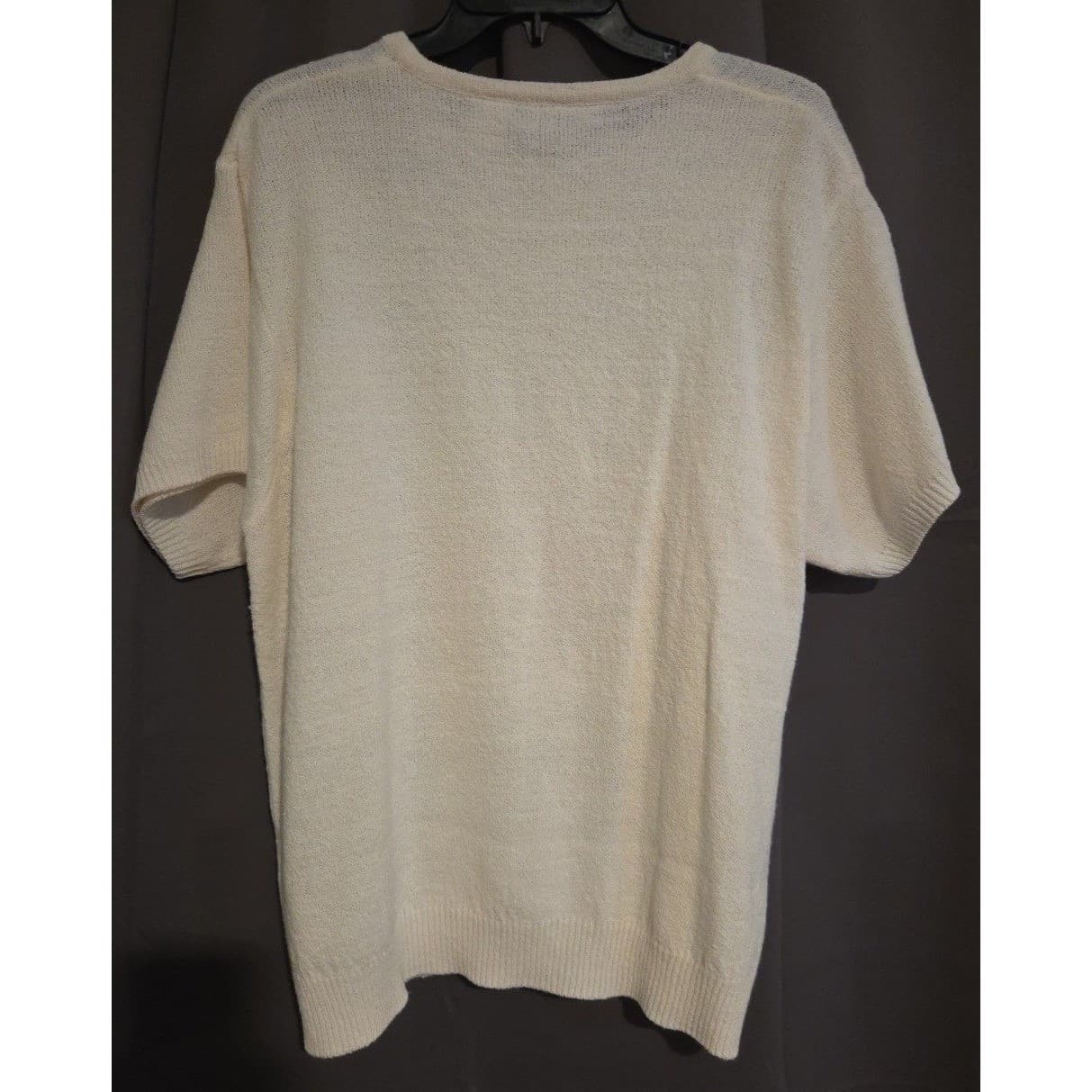 TanJay Cream Embroidered Short Sleeve Knit Sweater, Women's Large N481 92703 - Thumbnail 4