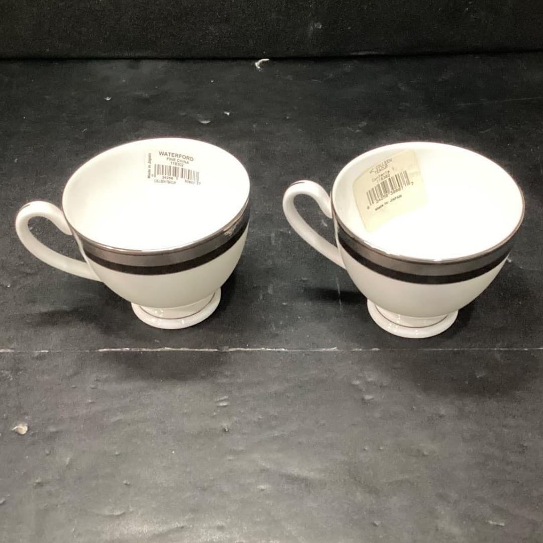 Waterford Fine China Colleen Patterned Teacups, Set of 2, Silver & White Cups - Thumbnail 9