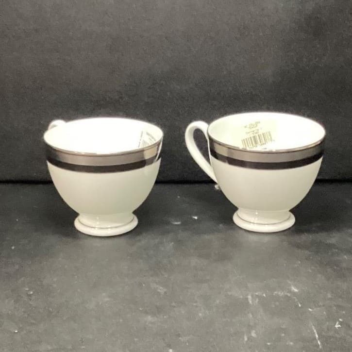 Waterford Fine China Colleen Patterned Teacups, Set of 2, Silver & White Cups - Thumbnail 5
