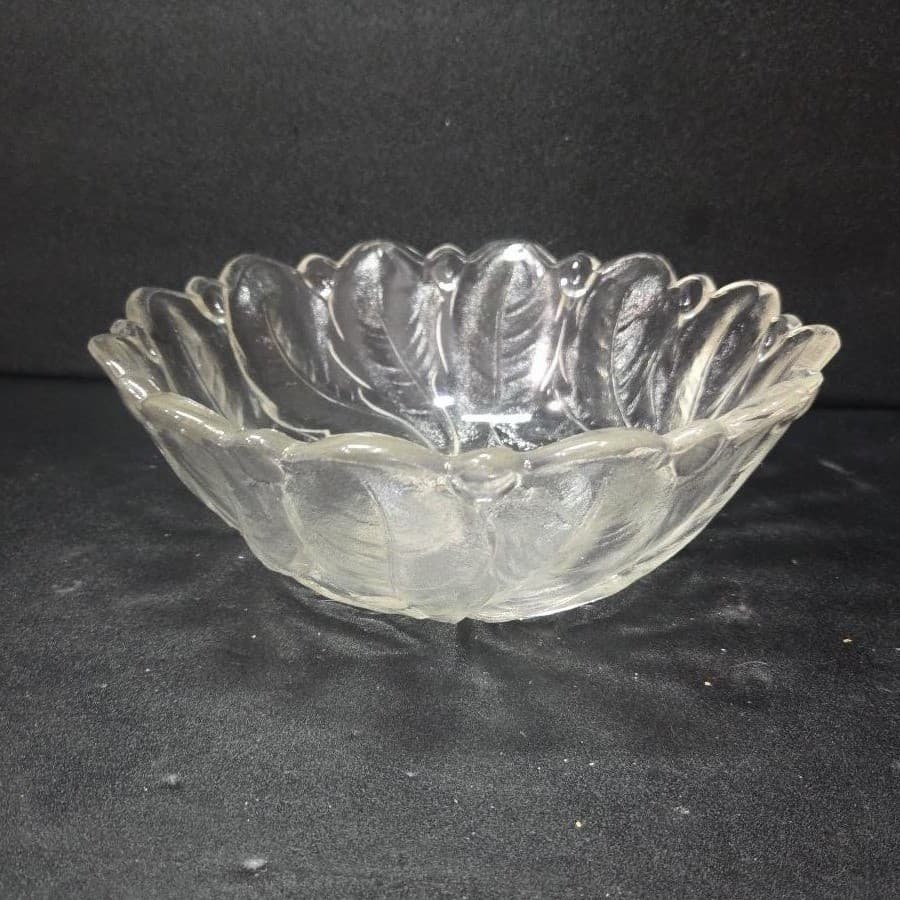 Indiana Glass Lead Crystal Serving Bowl, Vintage Wild Rose Design, Centerpiece - Thumbnail 2