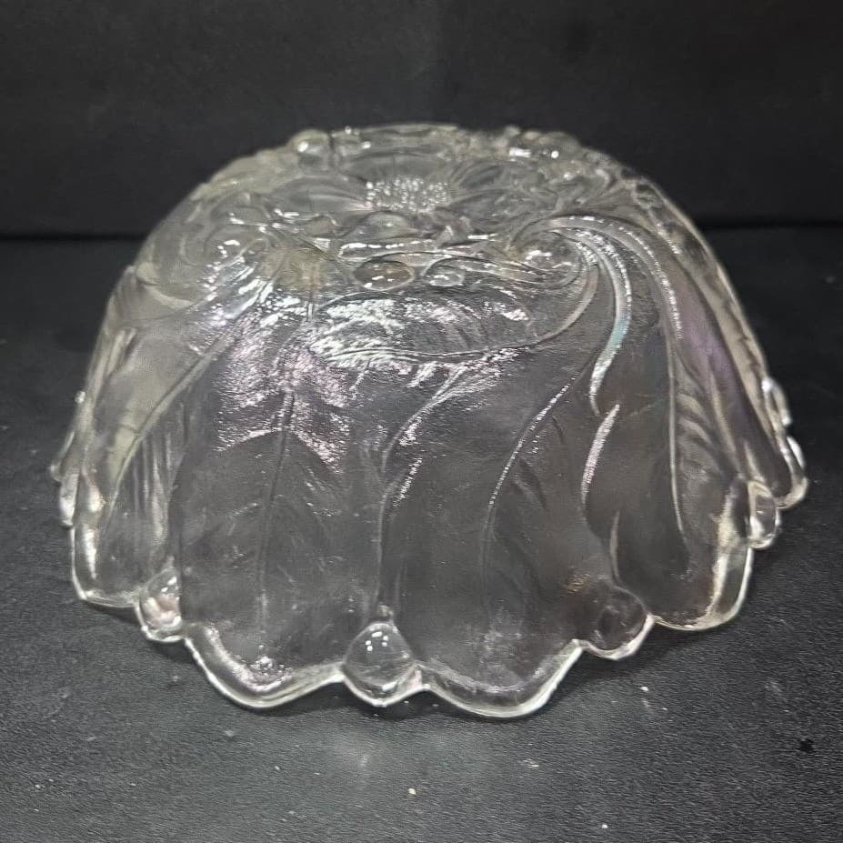 Indiana Glass Lead Crystal Serving Bowl, Vintage Wild Rose Design, Centerpiece - Thumbnail 9