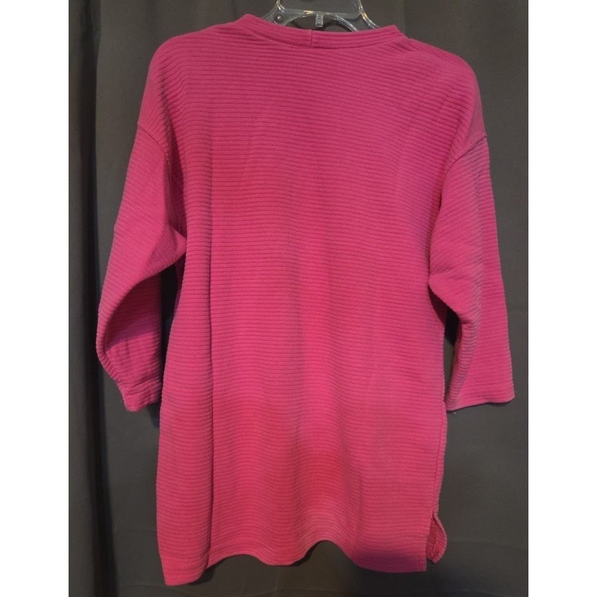 Michael Carrie Vintage Ribbed Hot Pink 3/4 Sleeve Crew Neck, Woman's Medium Top - Thumbnail 4