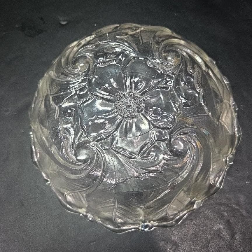 Indiana Glass Lead Crystal Serving Bowl, Vintage Wild Rose Design, Centerpiece - Thumbnail 4